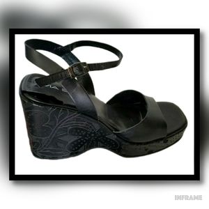 Via Spiga Ankle Strap Platform Sandals with Floral Cut-Out Heel